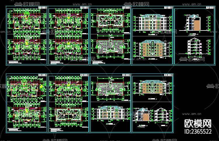 公寓建筑CAD施工图下载（渲染图1）