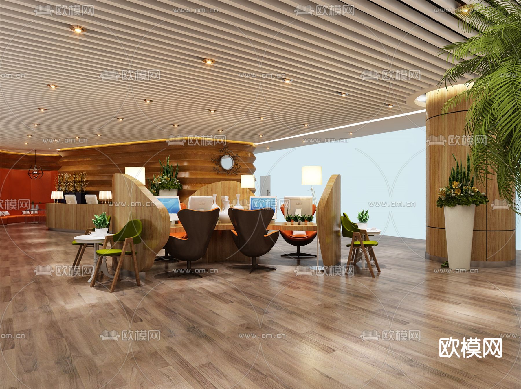 现代公共办公区su模型下载（渲染图1）