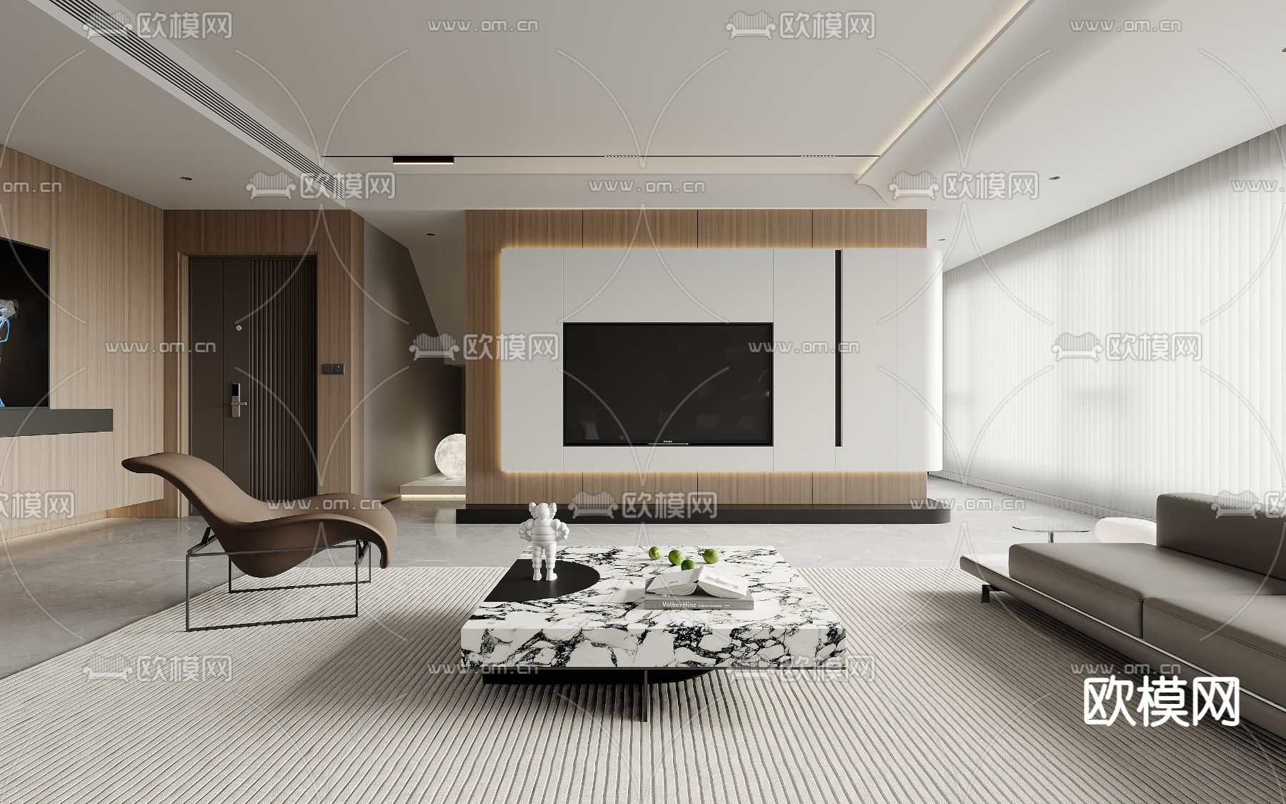 现代客厅餐厅3d模型下载（渲染图3）