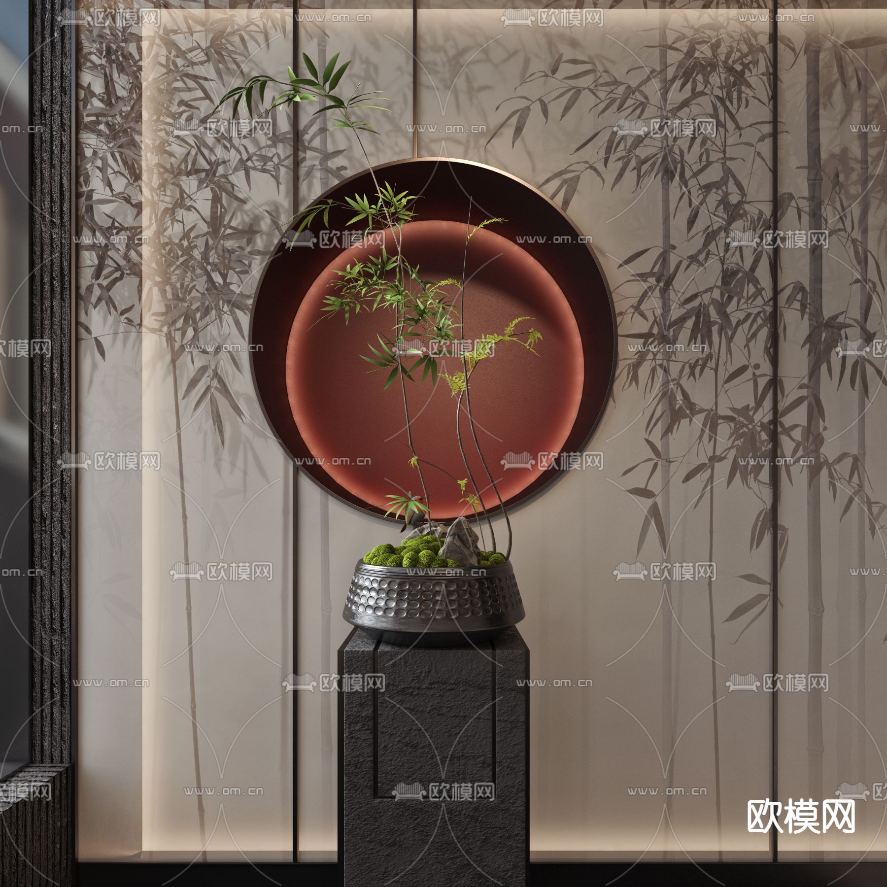 新中式绿植 盆栽 盆景3d模型下载_ID12197207_3dmax免费模型-欧模网