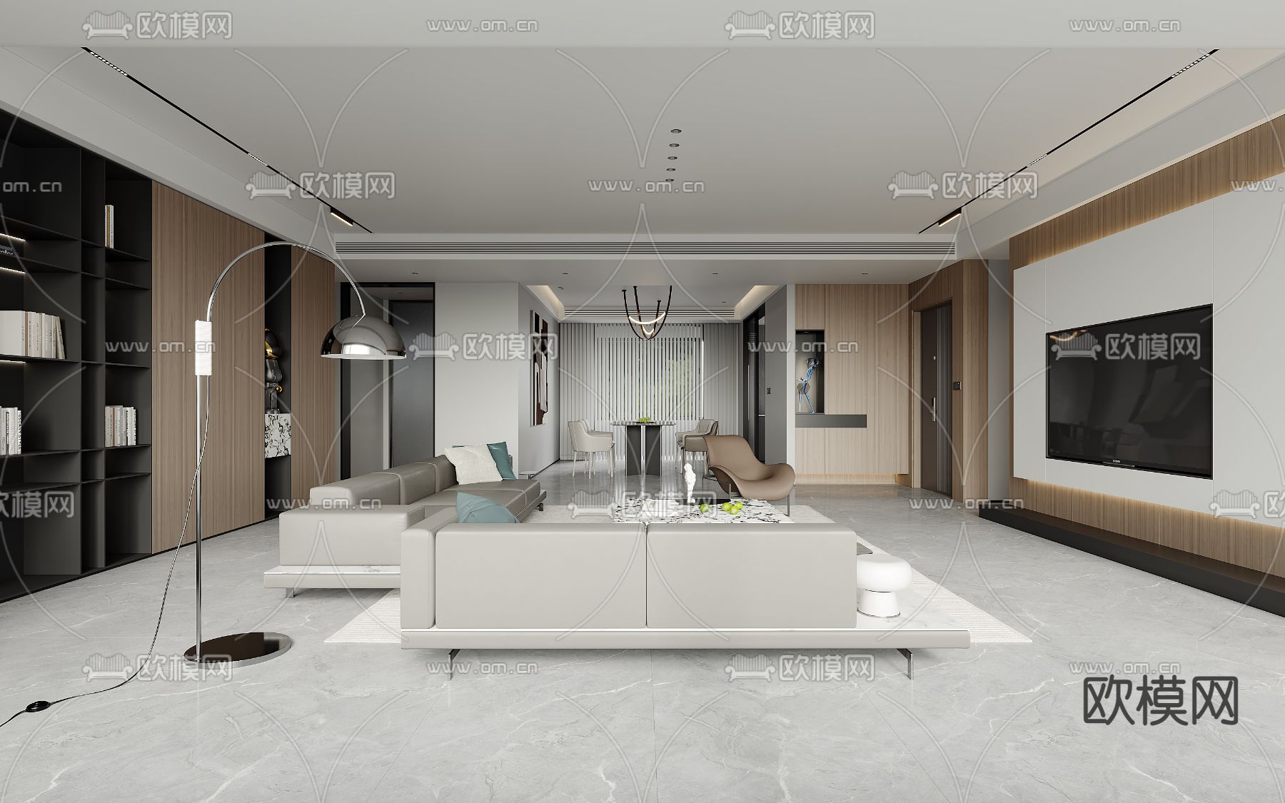 现代客厅餐厅3d模型下载（渲染图2）