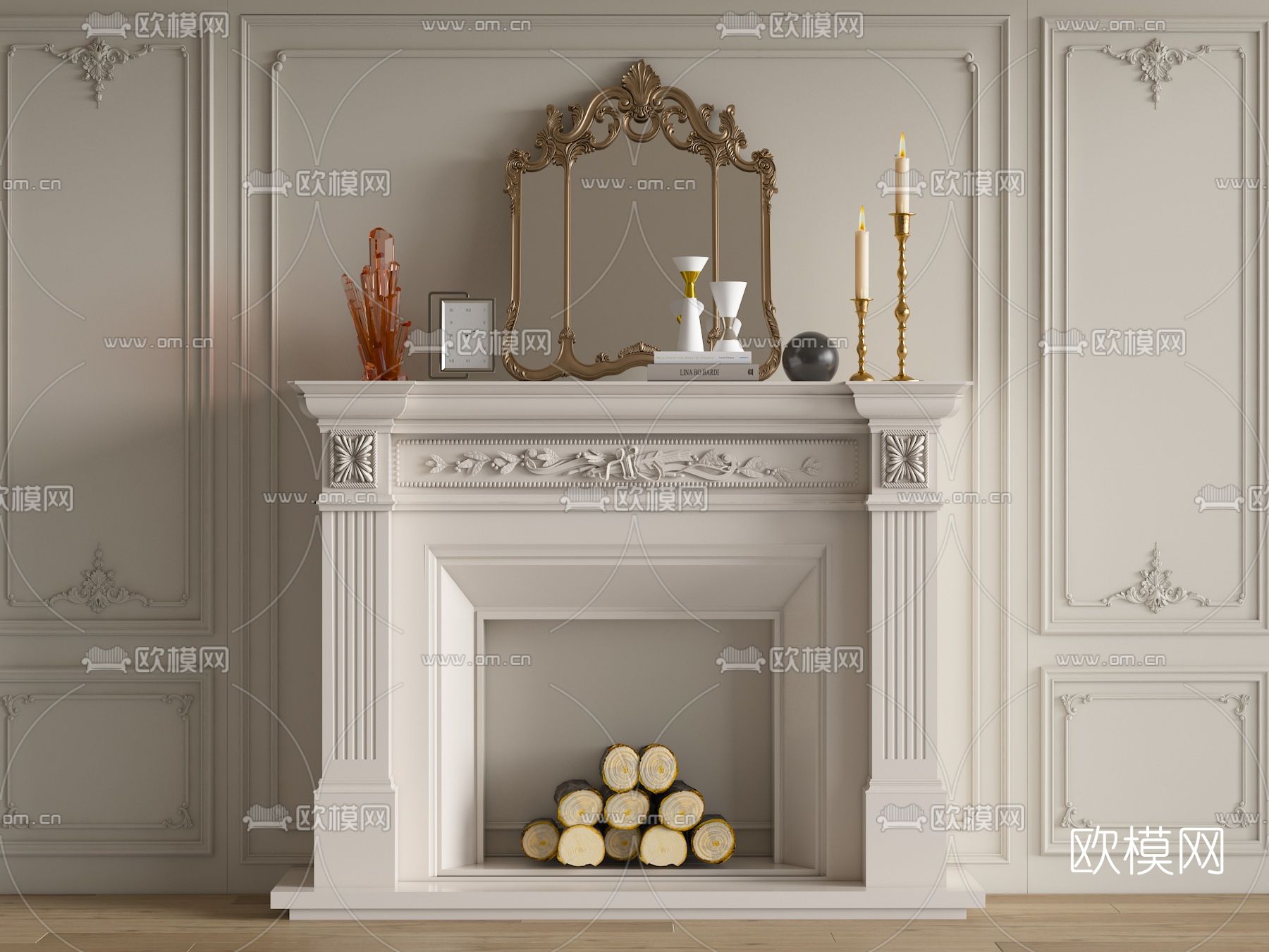 简欧壁炉3d模型下载