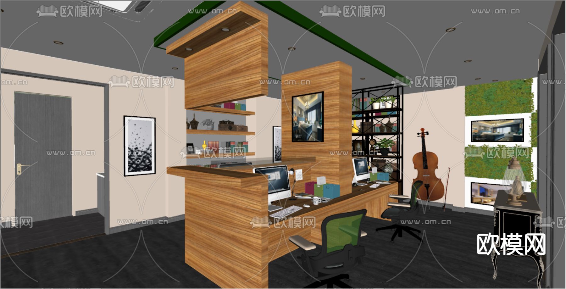 现代公共办公区su模型下载（渲染图2）