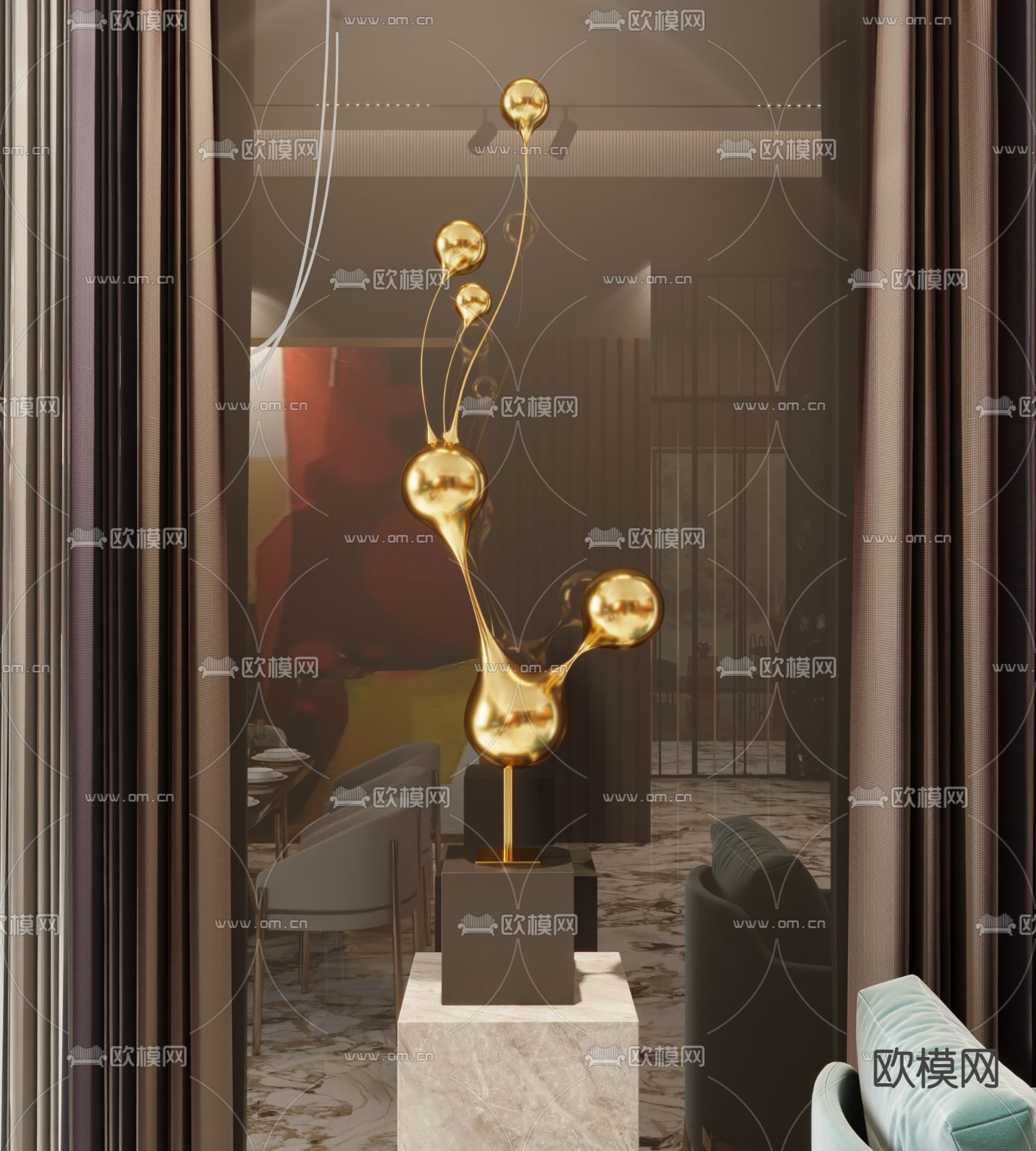 轻奢金属雕塑3d模型下载