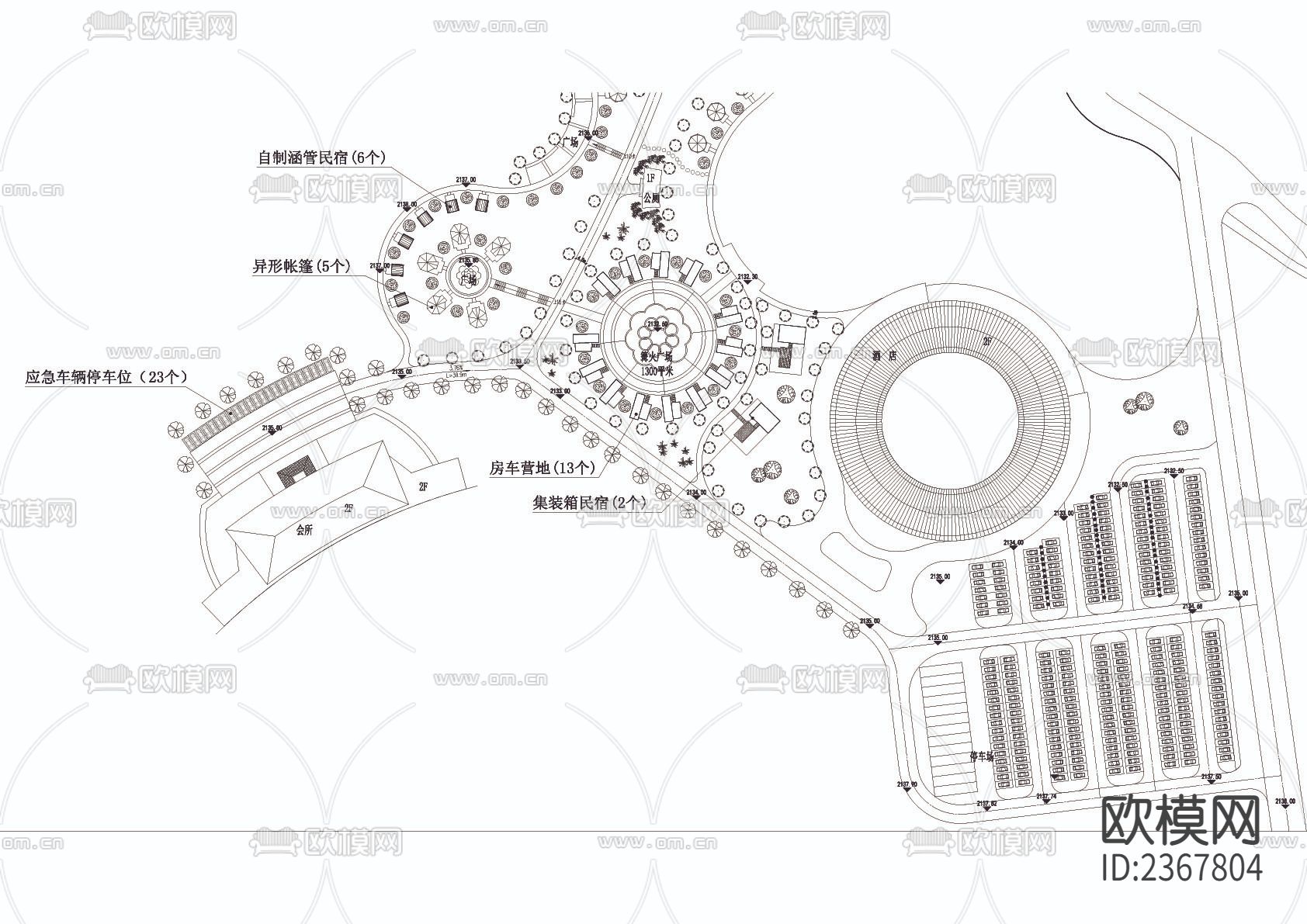 星空涵管木船房车露营基地CAD施工图下载（渲染图3）