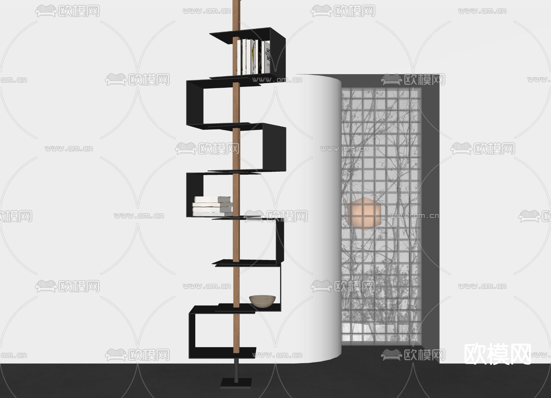 现代书架su模型下载（渲染图2）