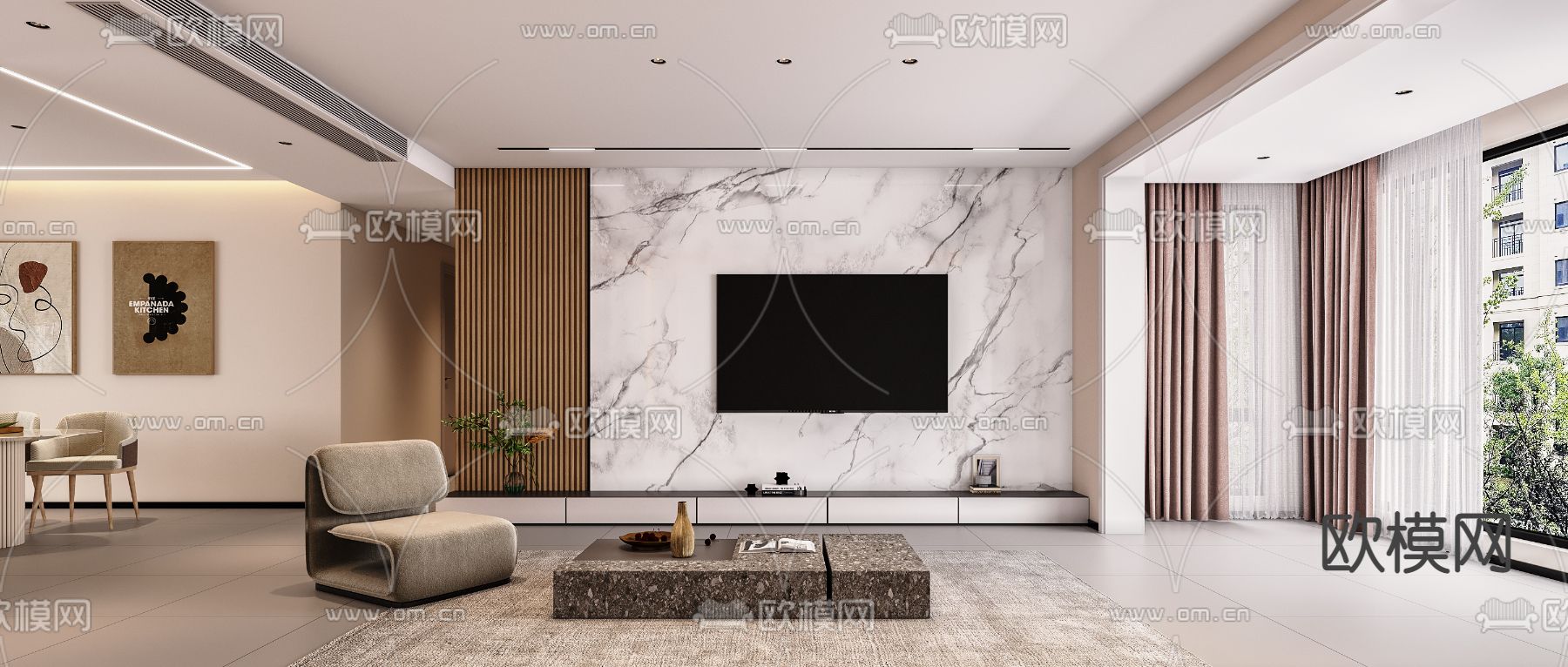 现代客餐厅免费3d模型下载（渲染图2）