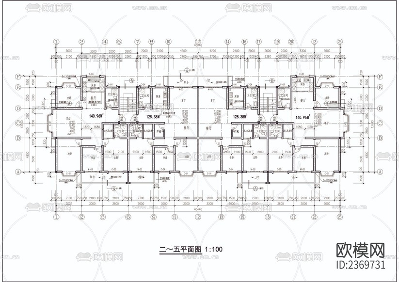 多層公寓建筑CAD施工圖下載(渲染圖4)