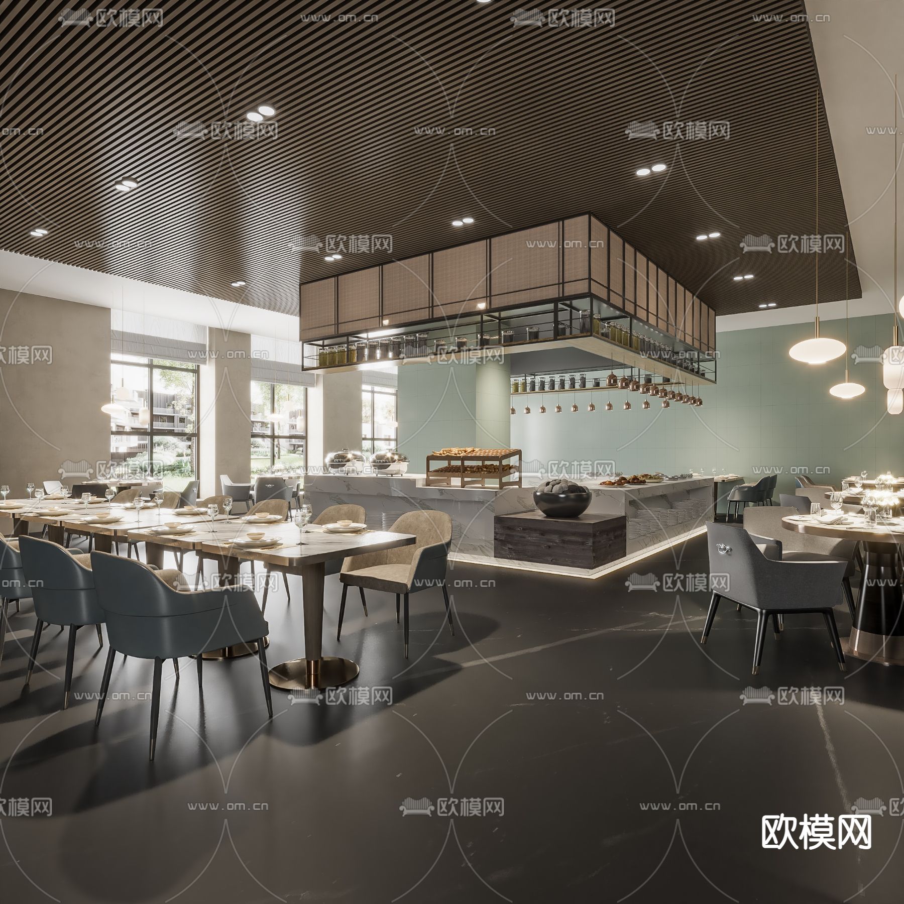 现代自助餐厅 全日制餐厅3d模型