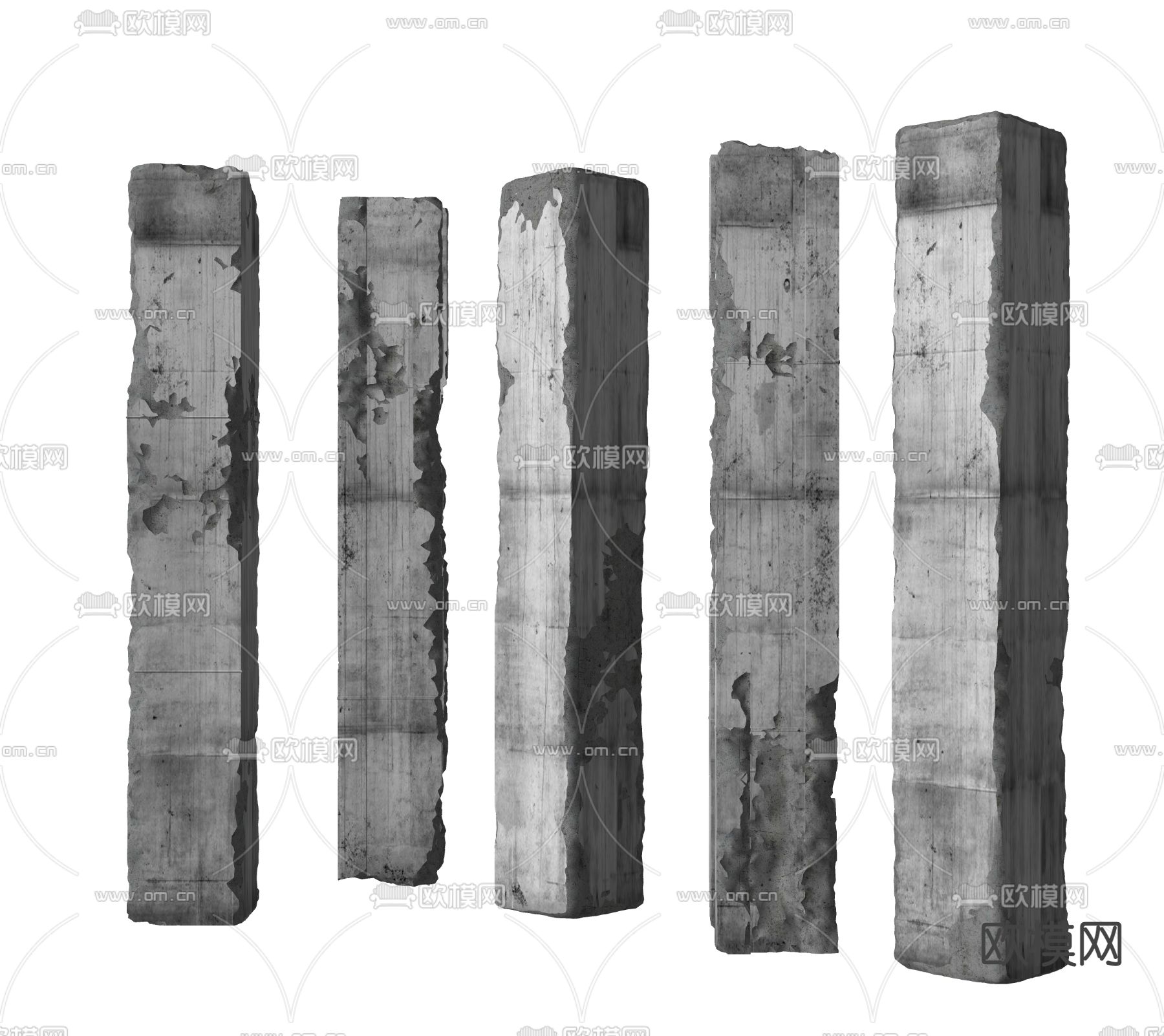 工业风破损混凝土柱子su模型下载（渲染图2）