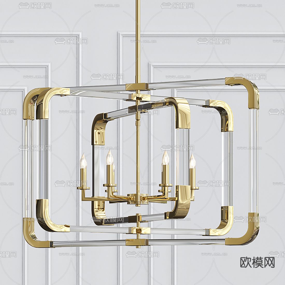 轻奢方形吊灯3d模型下载_ID12199600_3dmax免费模型-欧模网