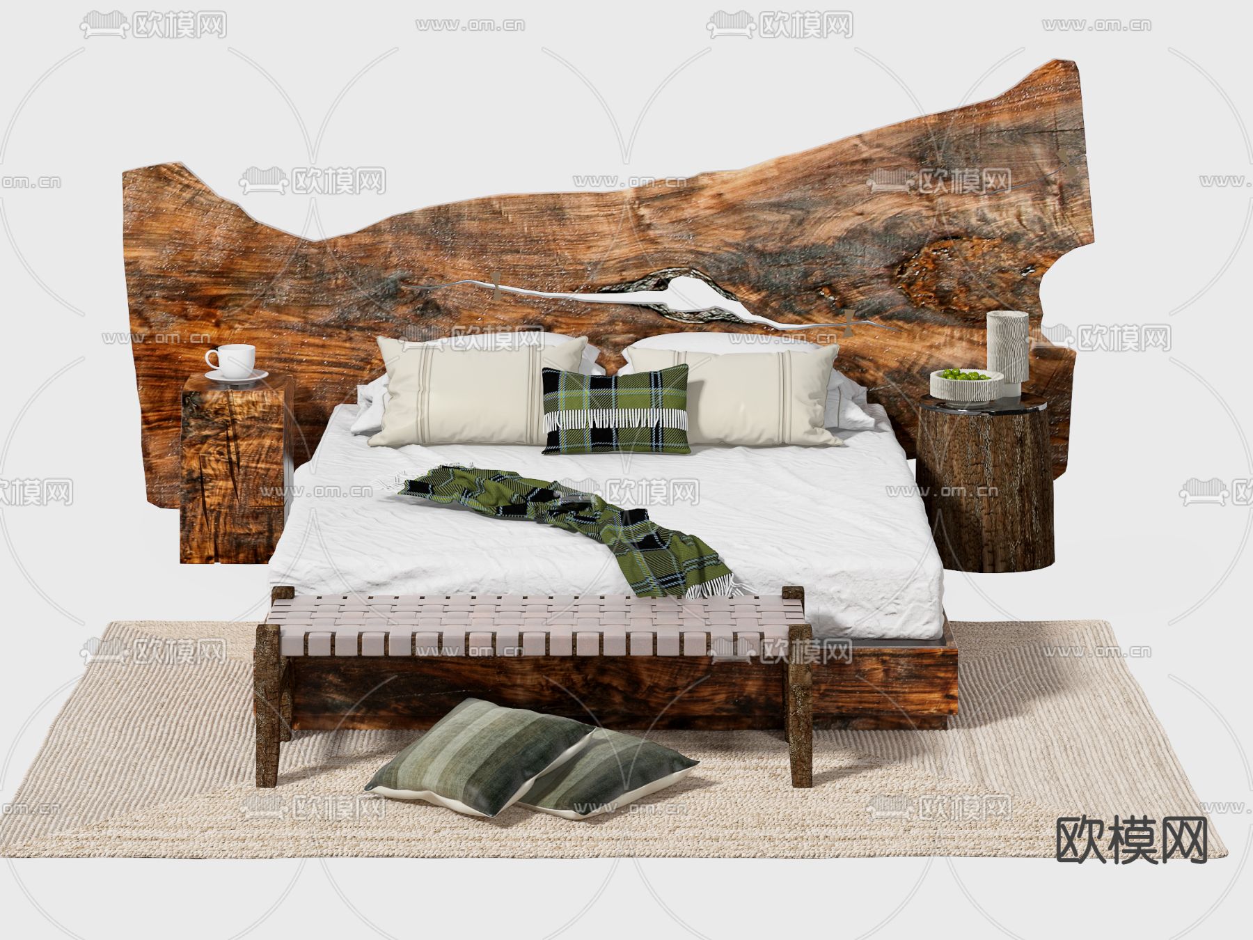 自然风双人床3d模型下载