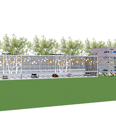  现代立体停车场 停车库su模型 