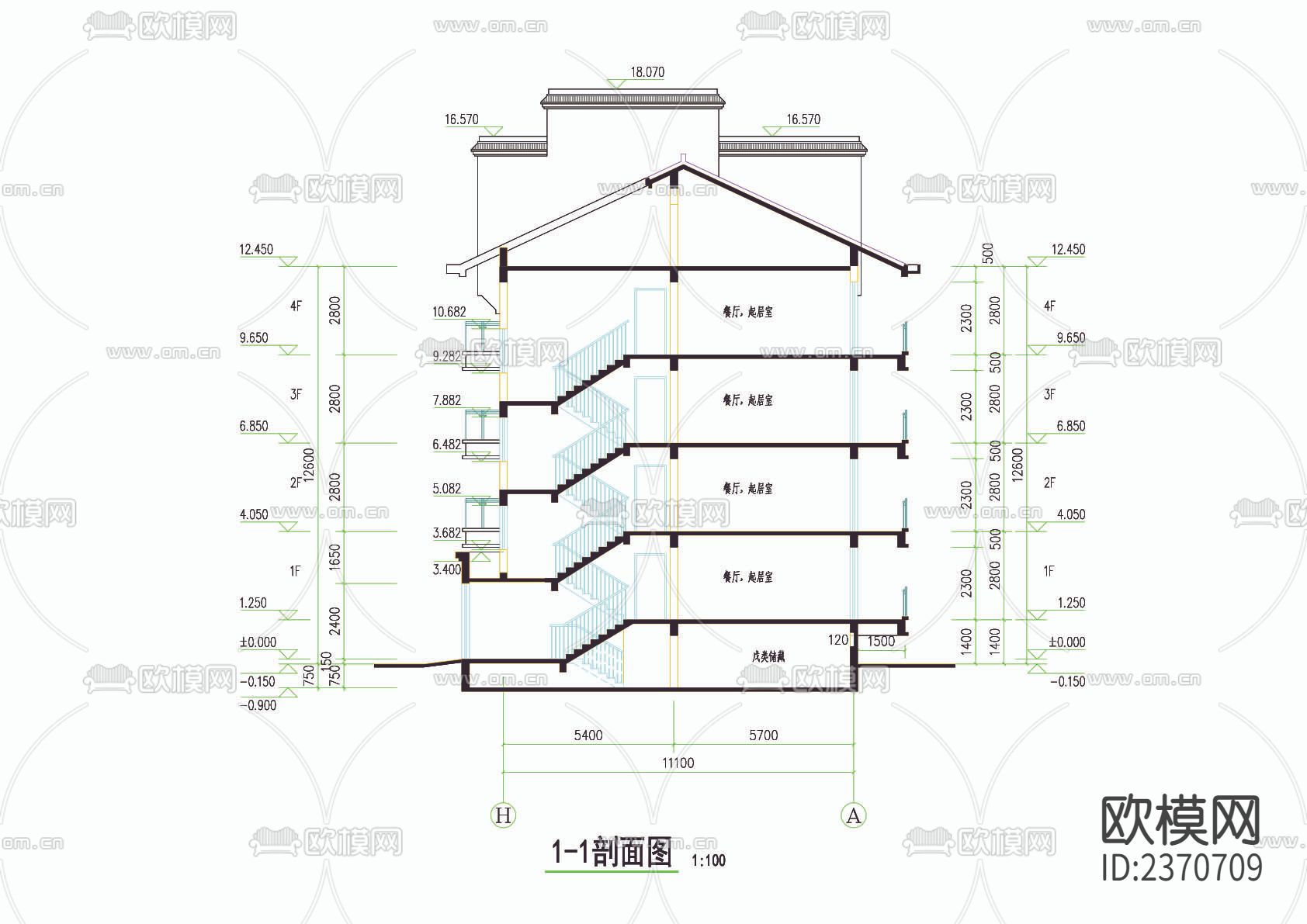 徽派风格五层住宅楼设计cad施工图下载（渲染图6）