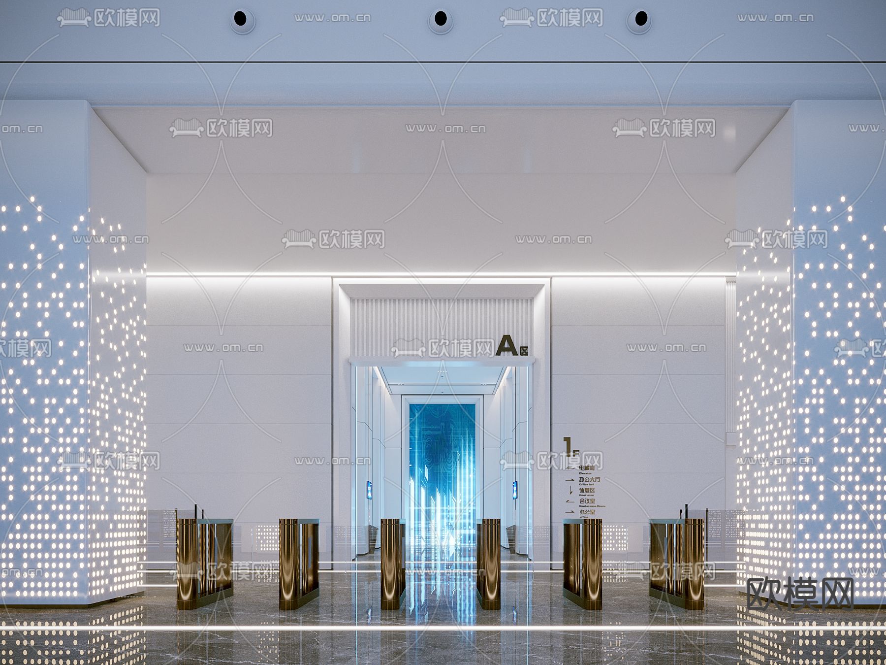 现代科技大堂3d模型下载（渲染图1）