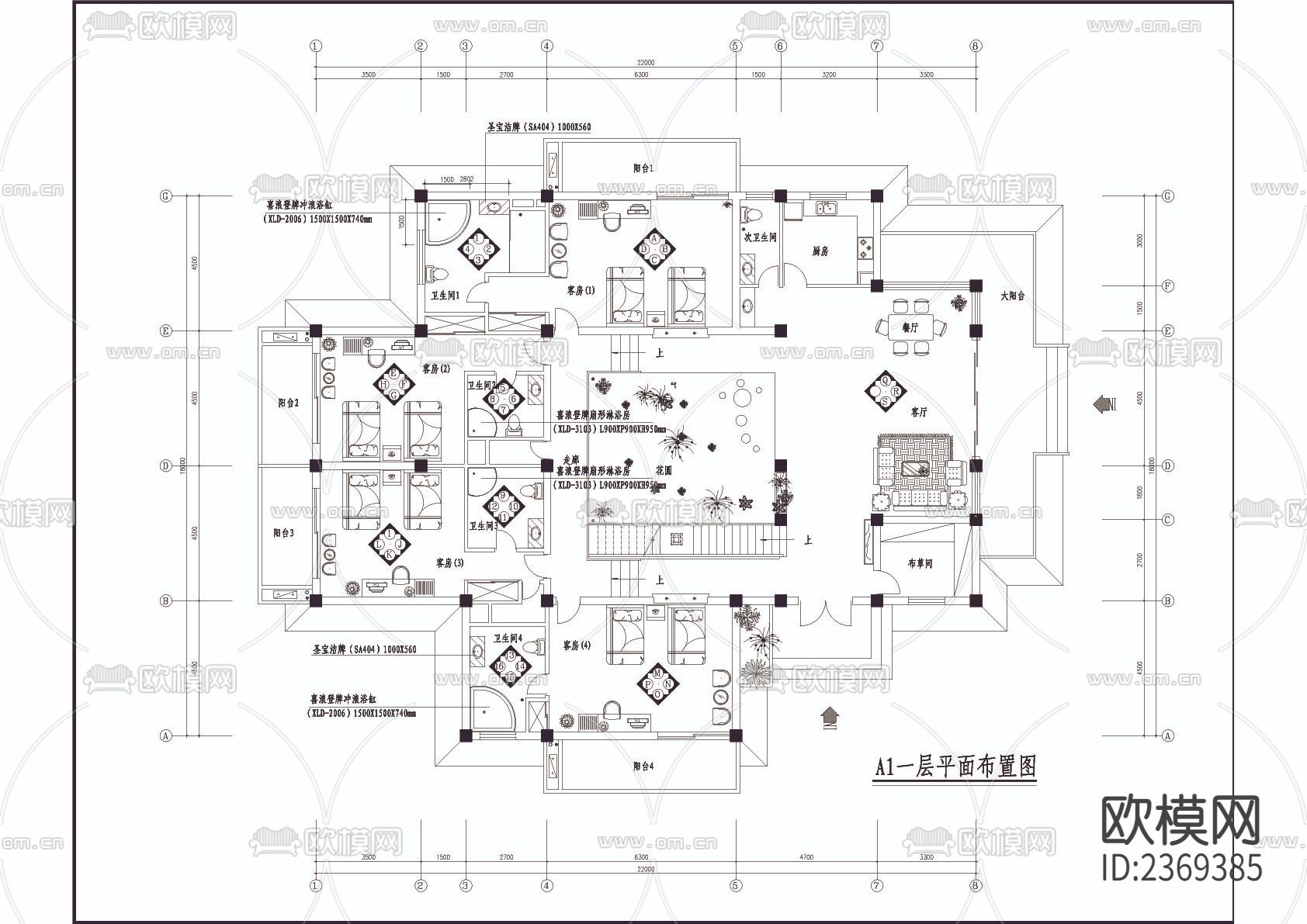 两套别墅平面cad施工图下载（渲染图2）