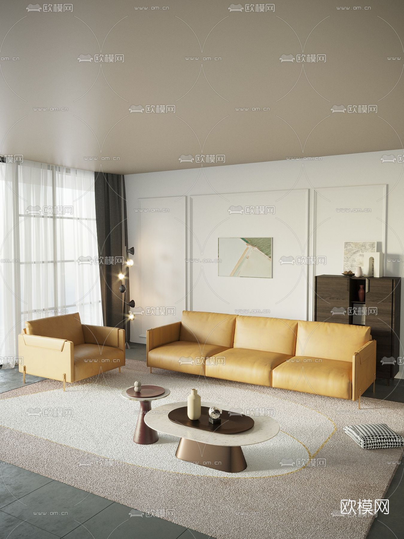 现代组合沙发3d模型下载（渲染图1）