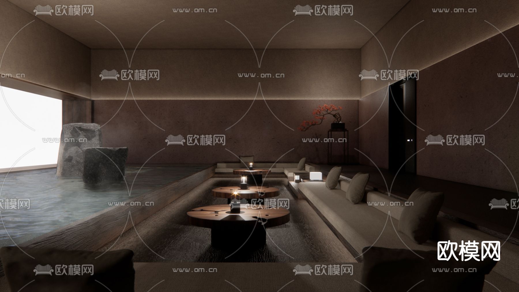 现代室内温泉su模型下载（渲染图1）