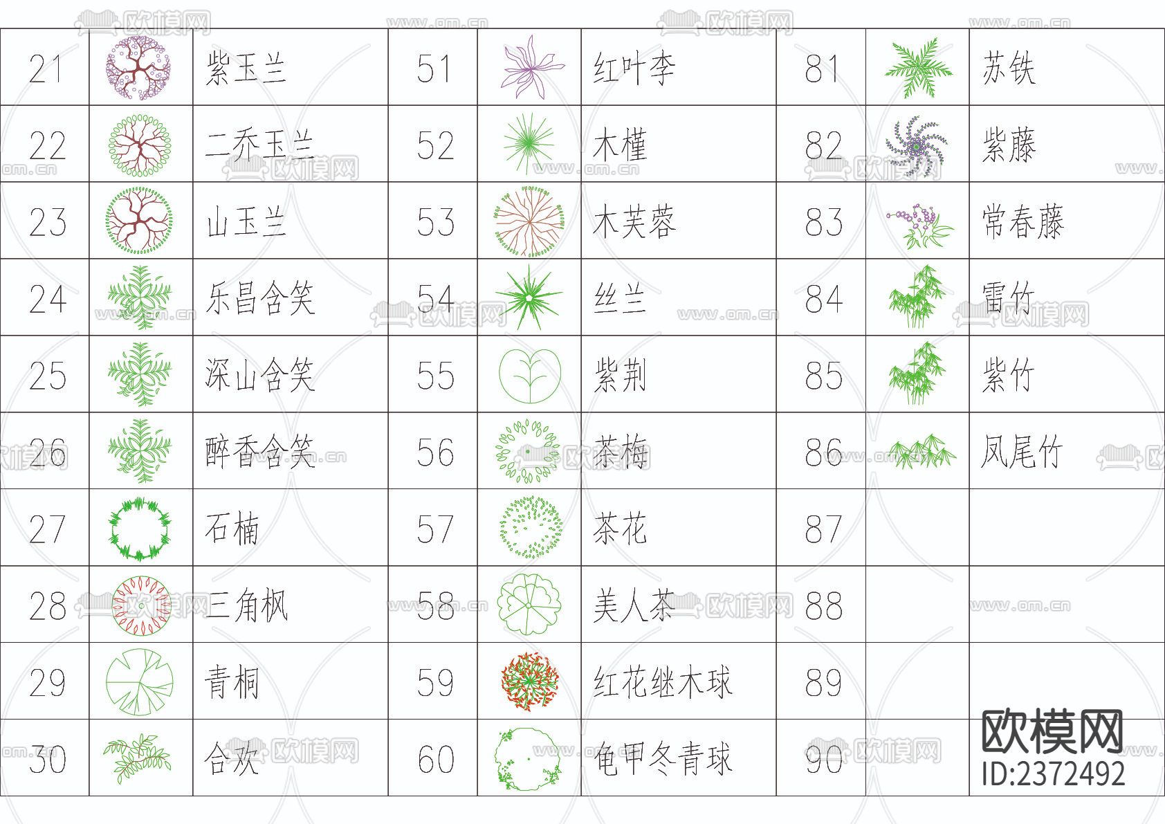 苗木表cad施工图下载（渲染图7）