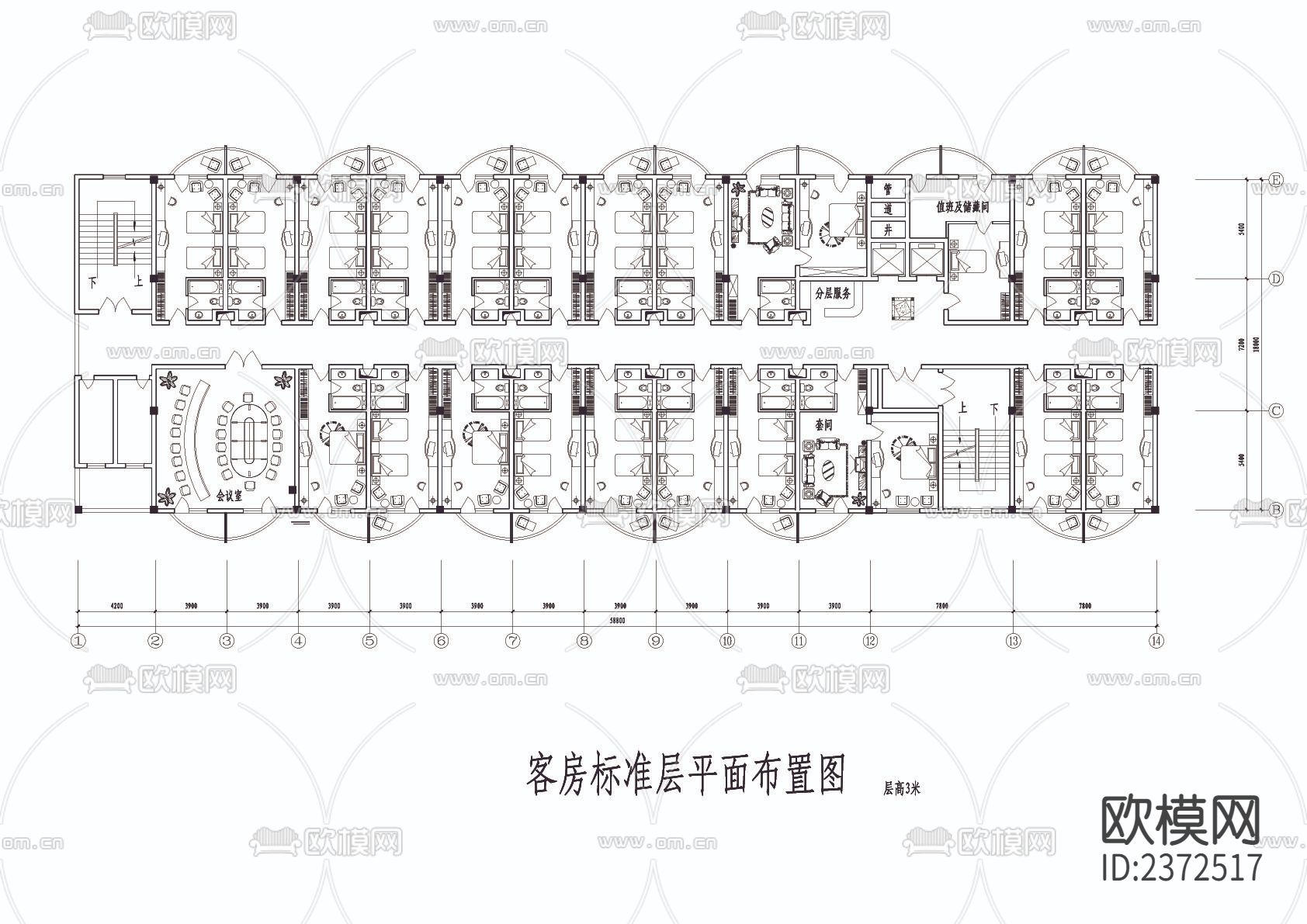 某宾馆设计装修CAD施工图下载（渲染图4）