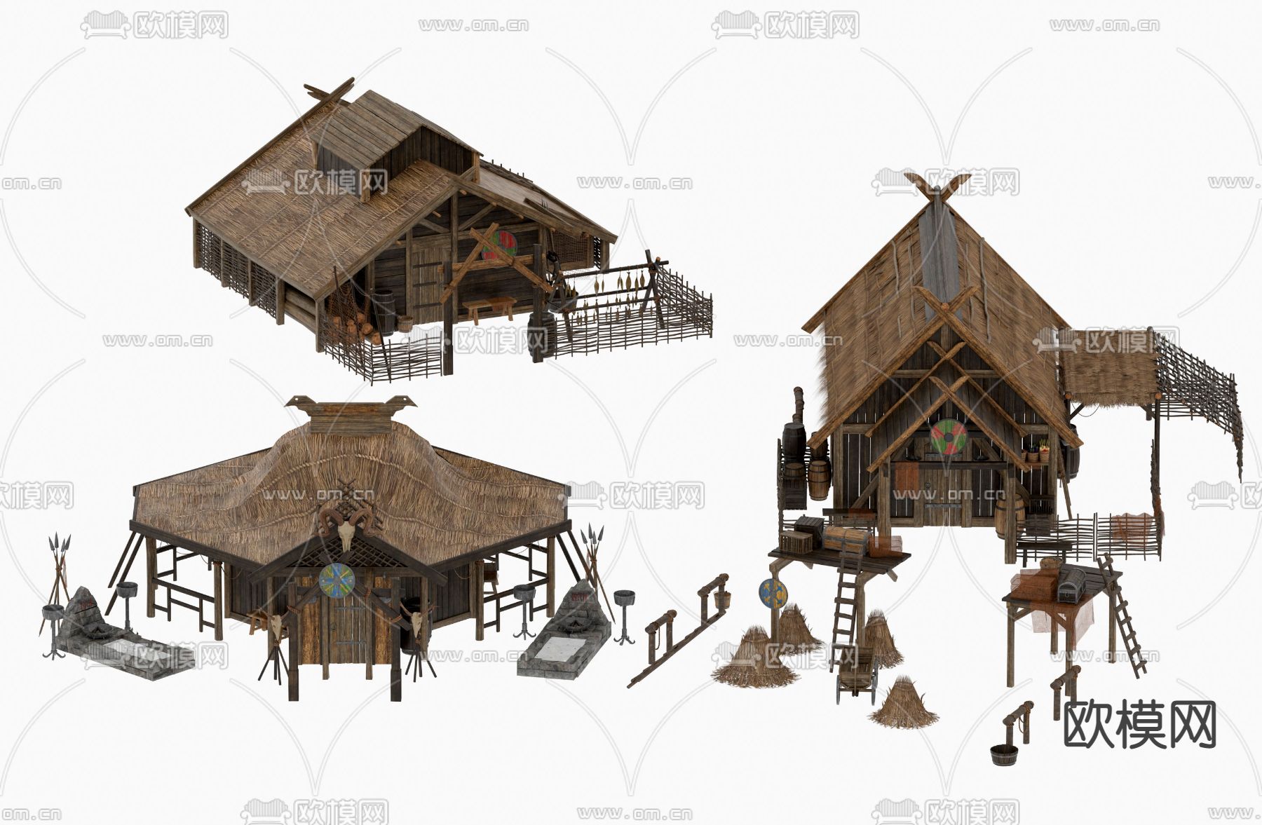 自然风茅草屋su模型下载（渲染图1）
