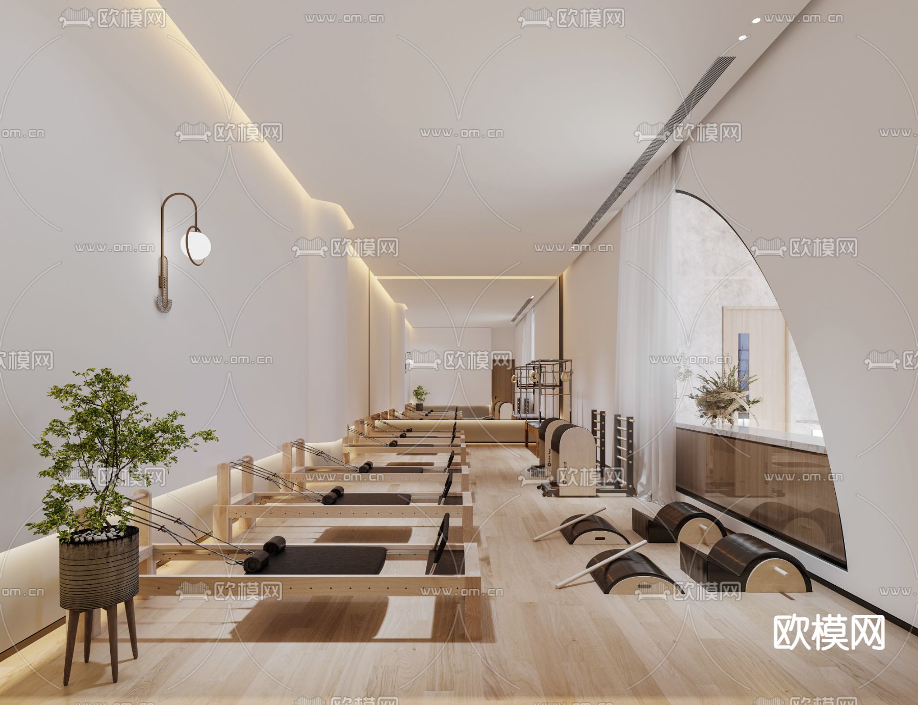 奶油风健身房 普拉提瑜珈室3d模型下载