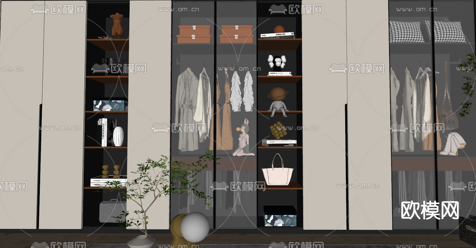 现代玻璃衣柜su模型下载（渲染图3）