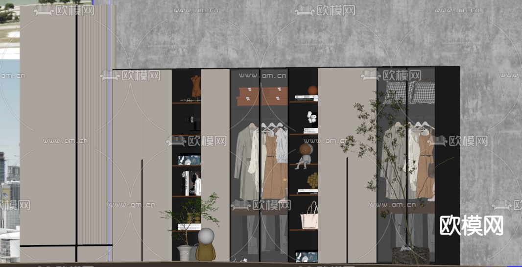 现代玻璃衣柜su模型下载（渲染图2）