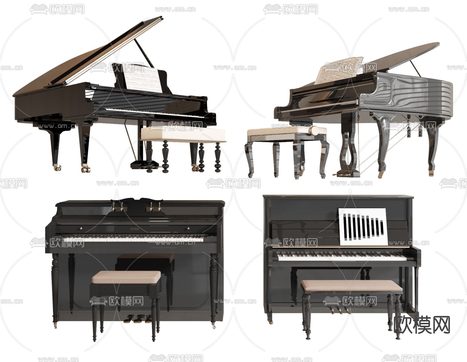 立式钢琴 三角钢琴3d模型下载