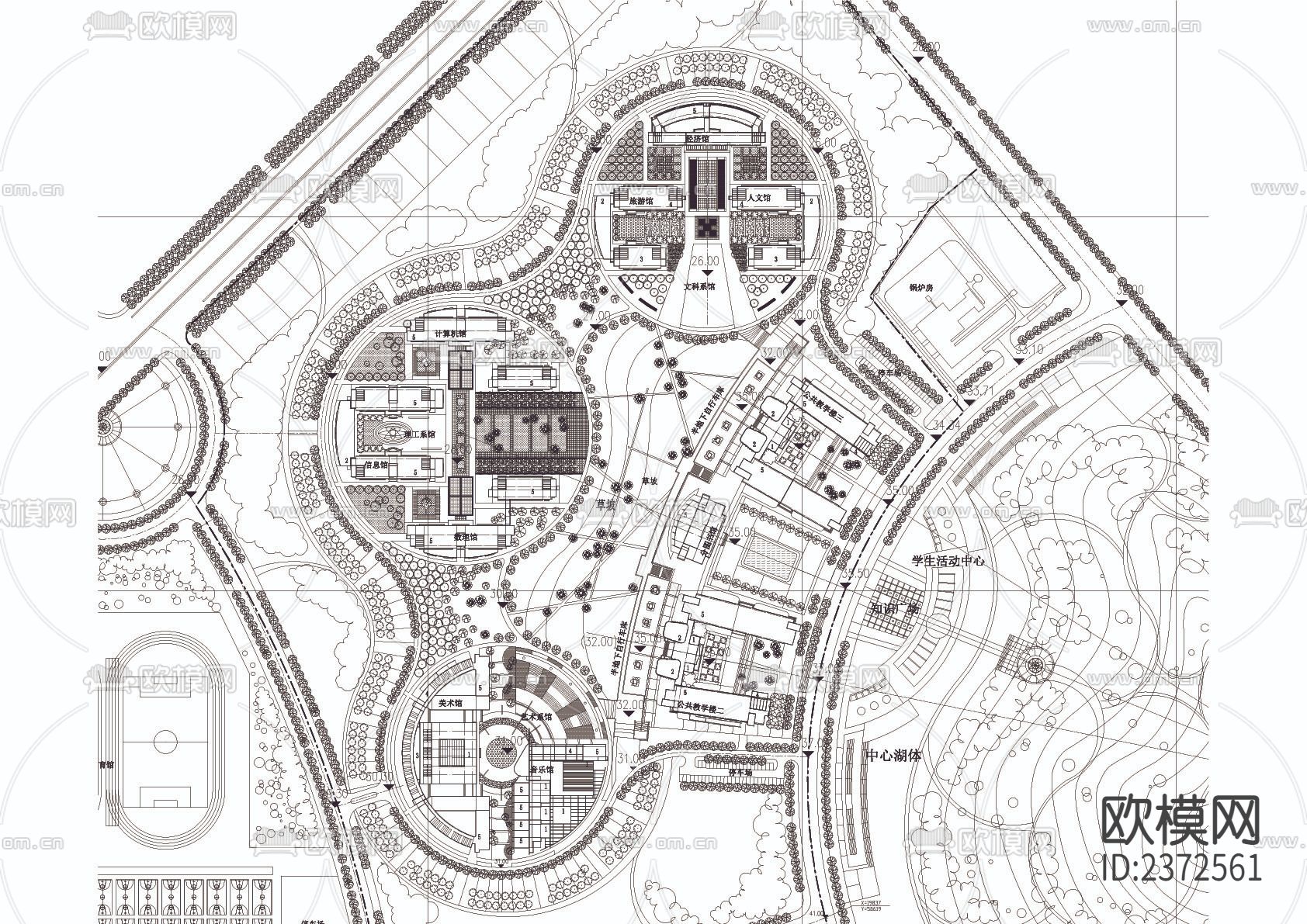 某大学新校区平面CAD施工图下载（渲染图2）