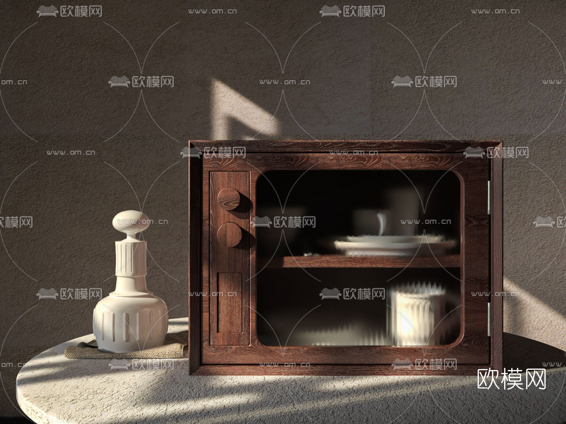 侘寂碗柜 储物柜3d模型下载（渲染图1）