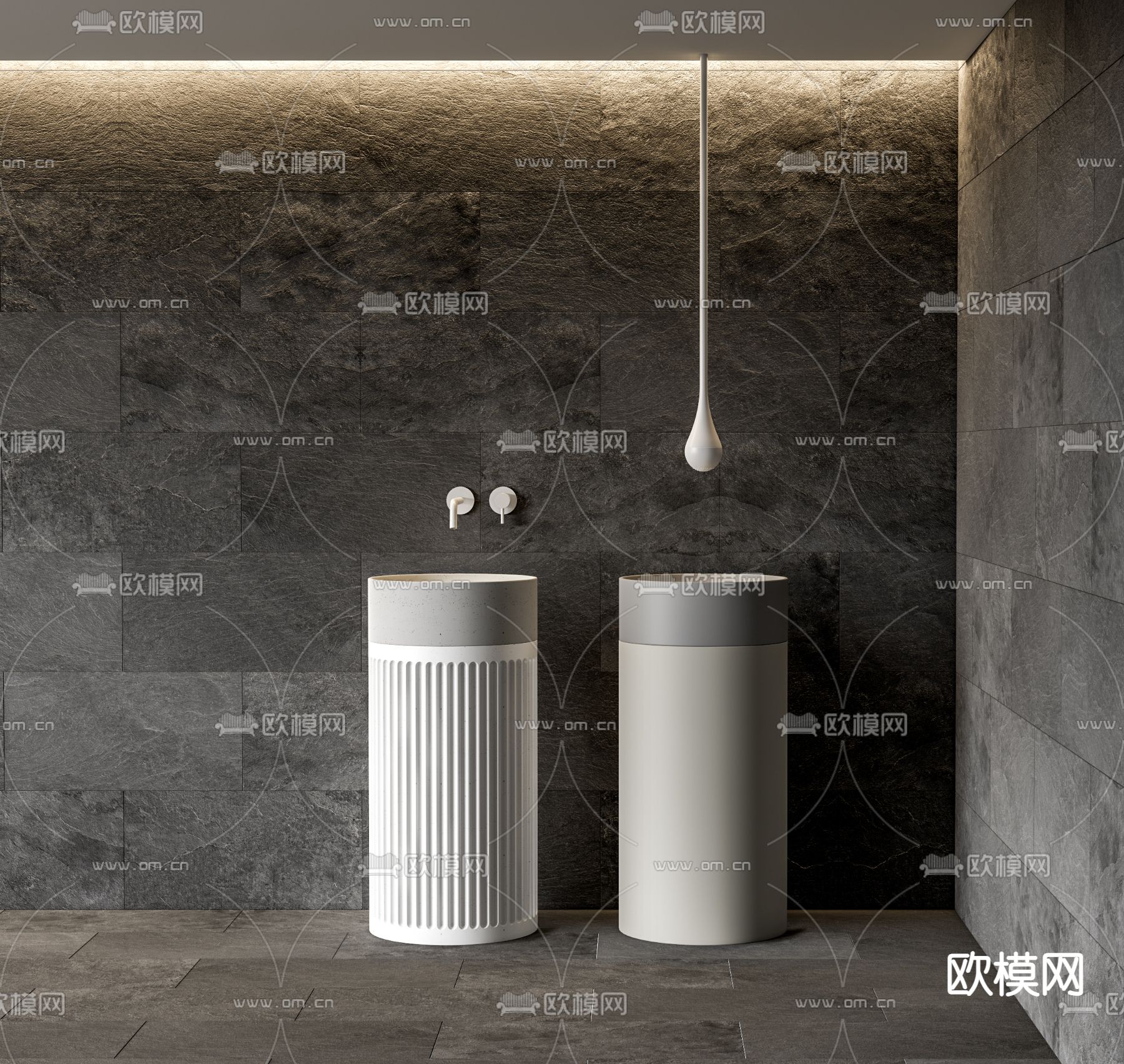 现代柱状台盆su模型下载（渲染图1）