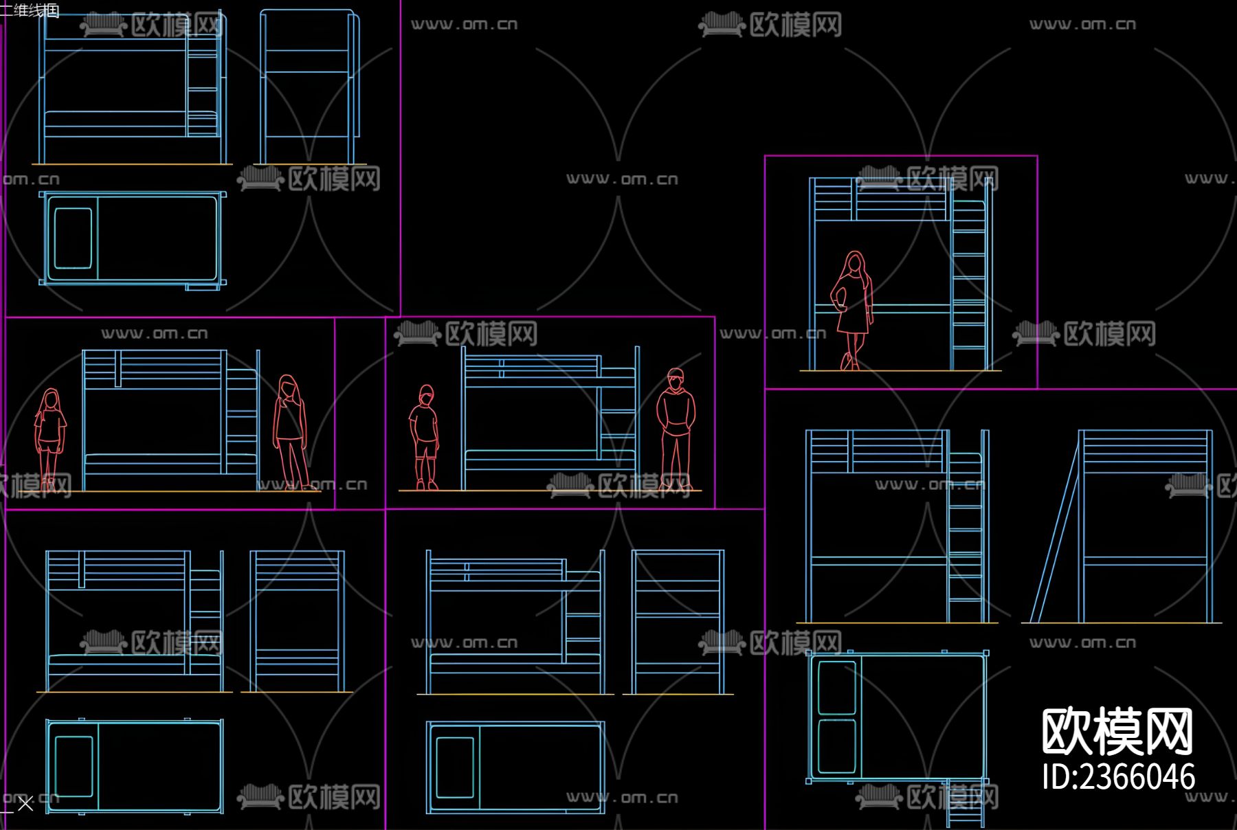 双层床cad图库下载（渲染图4）