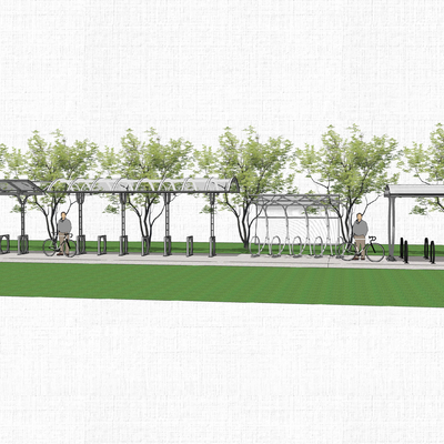  自行车棚 自行车停车场su模型 