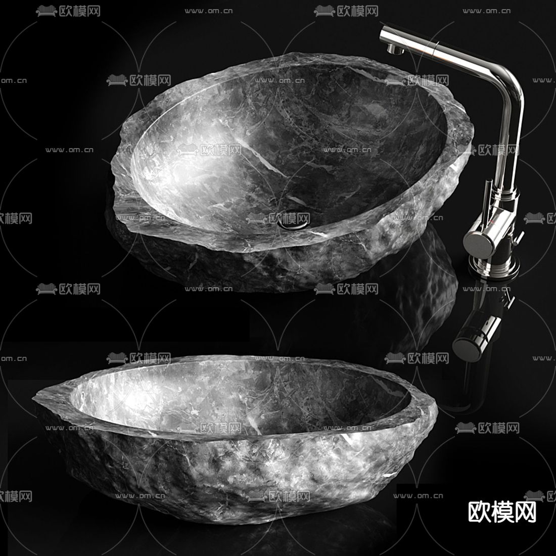 自然风石头洗手盆3d模型下载