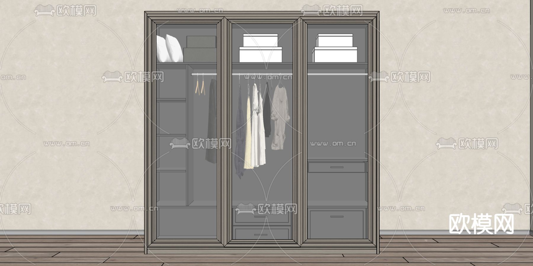 现代衣柜su模型下载（渲染图2）