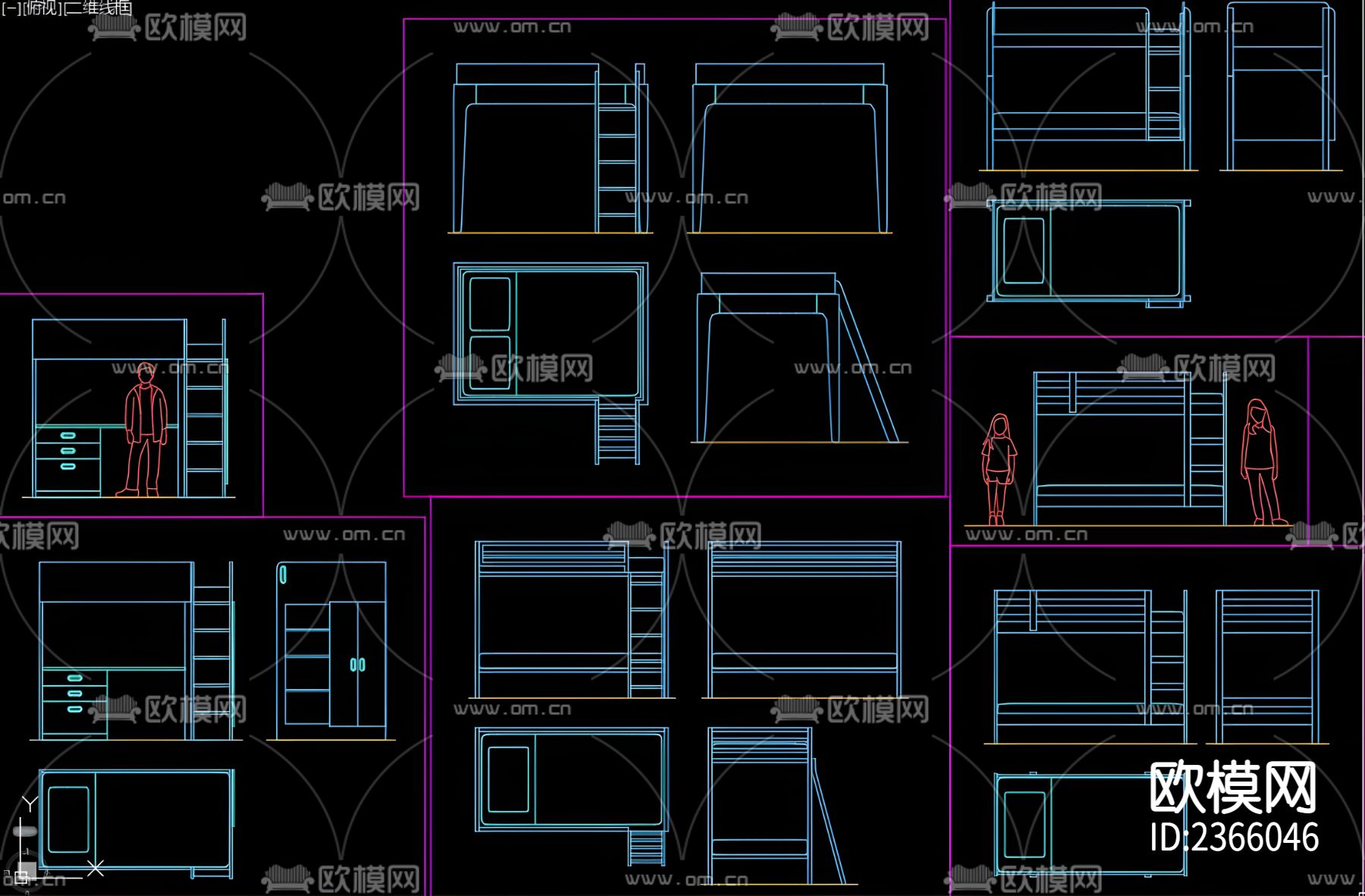 双层床cad图库下载（渲染图1）