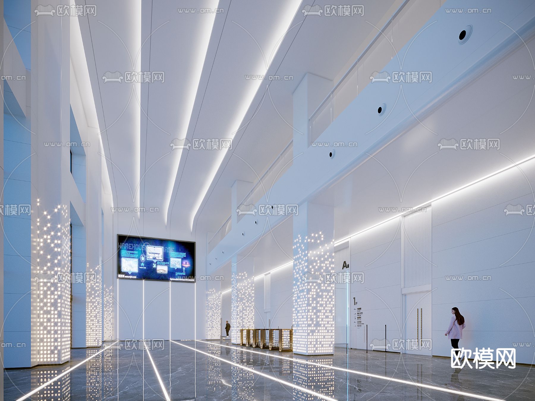 现代科技大堂3d模型下载（渲染图2）