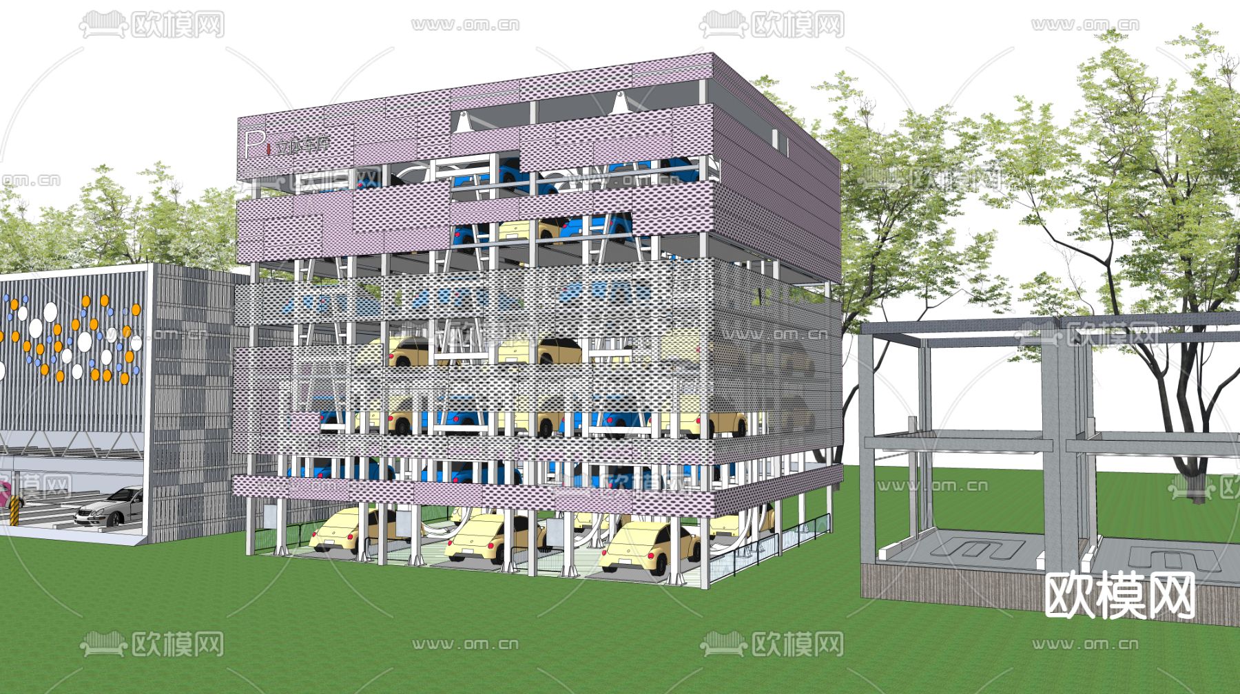 现代立体停车场 停车库su模型下载（渲染图3）