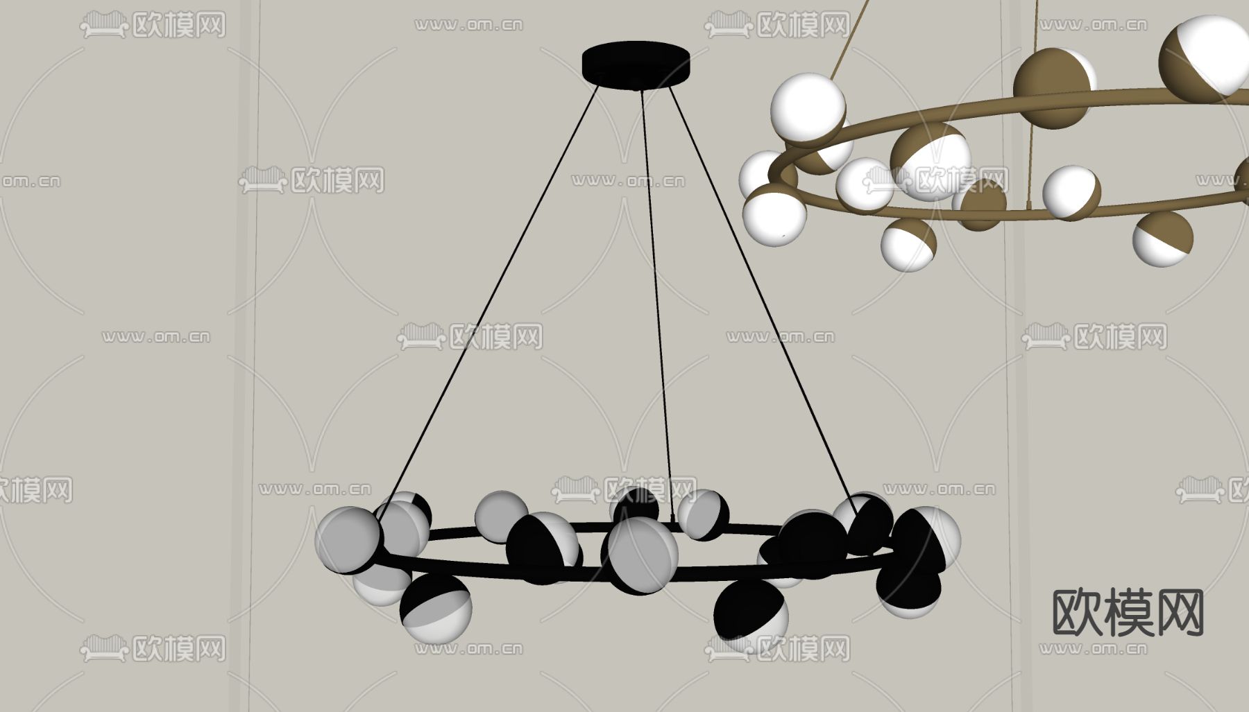 多头圆环吊灯su模型下载（渲染图2）