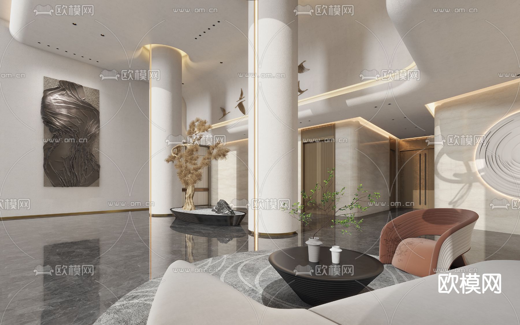 现代酒店入户大堂 大厅3d模型