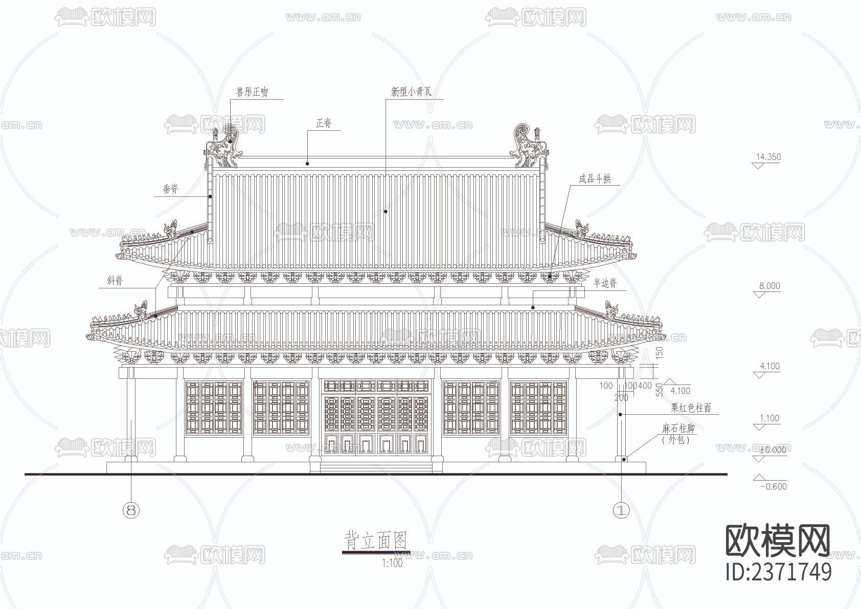 古建筑cad施工图下载（渲染图2）