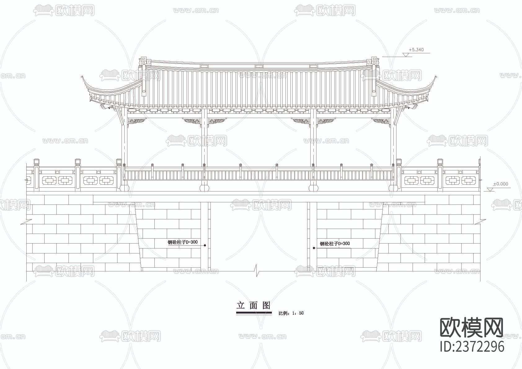 古建廊亭CAD施工图下载（渲染图3）