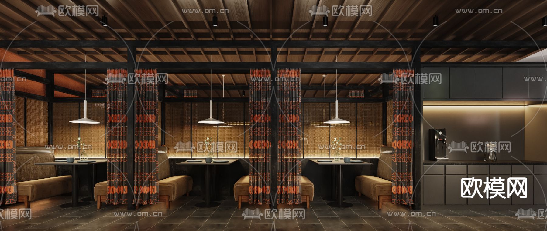 现代川菜餐饮店3d模型下载（渲染图1）