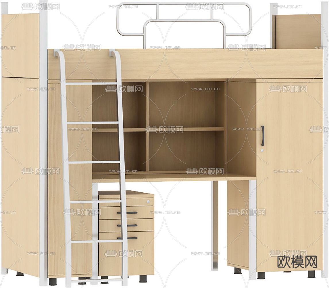 现代上下铺 宿舍床3d模型下载