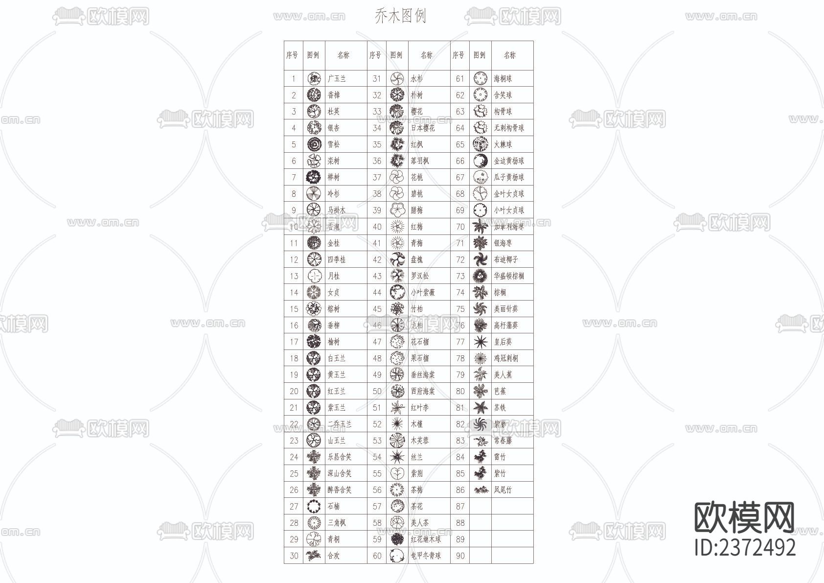 苗木表cad施工图下载（渲染图3）