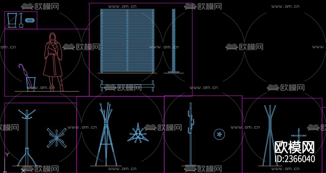 衣帽架雨伞架cad图库下载（渲染图1）