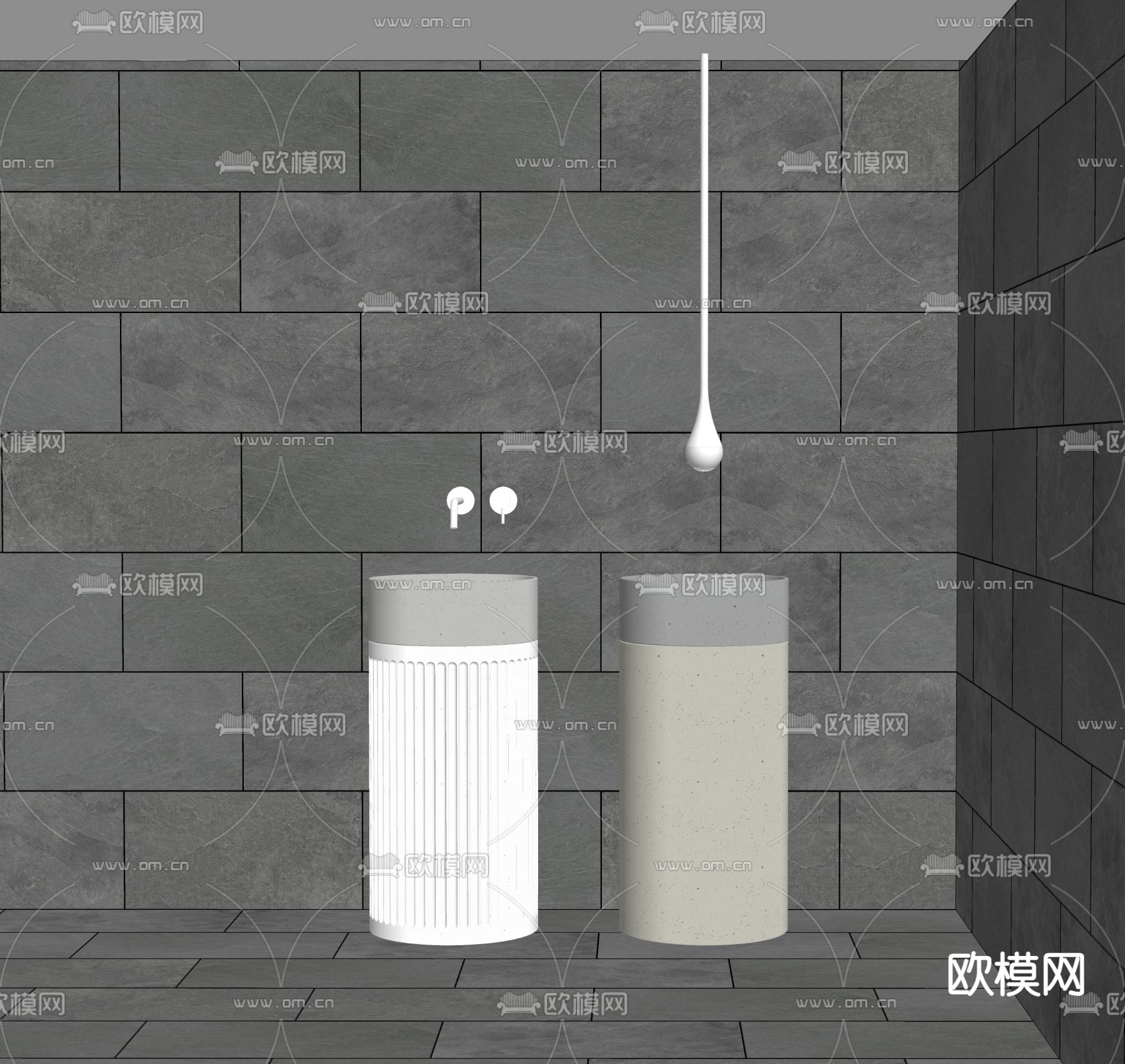 现代柱状台盆su模型下载（渲染图2）