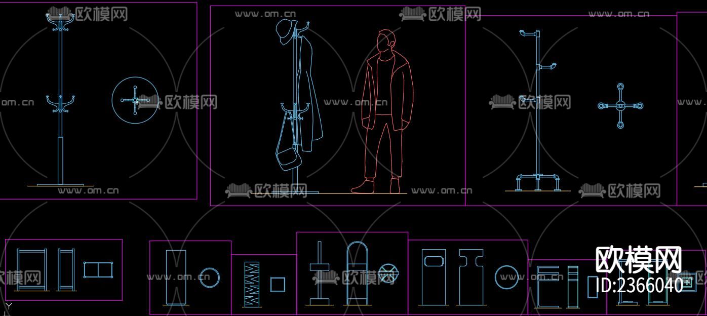 衣帽架雨伞架cad图库下载（渲染图3）
