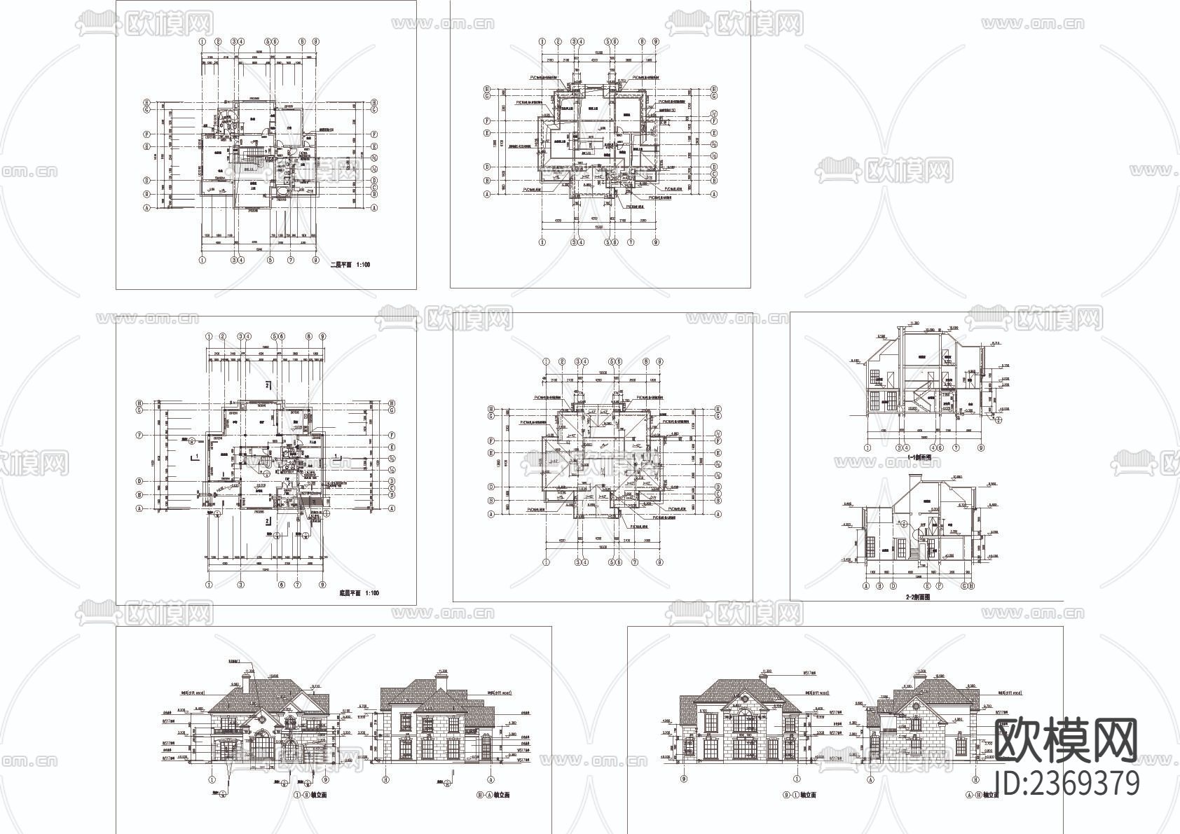 别墅建筑cad施工图-免费3dmax模型库-欧模网